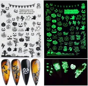 3D Luminous Halloween Nail Art Stickers Witch Pumpkin Trick or Treat CY48 NS43 - Picture 1 of 2