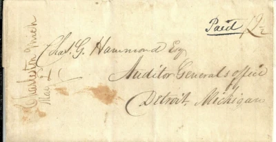 1843 stampless folded letter , to Auditor General Office, Detroit Michigan - Image 1 of 3