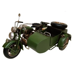 Metal Tin Green MOTORBIKE WITH SIDE CART (Army motorbike with side car model) - Picture 1 of 8