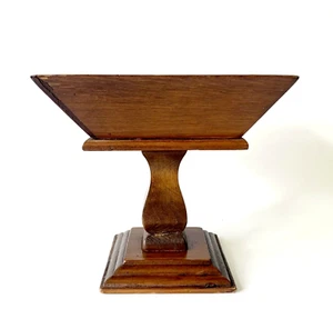 Vintage Wooden Pedestal Bowl Centerpiece Compote Retro MCM 7" Tall 7" Square - Picture 1 of 15