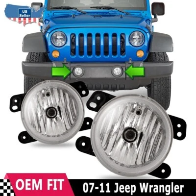 Clear Bumper For Jeep Wrangler 2007 2008-2010 Fog Lights Factory Driving Lamps - Image 1 of 4