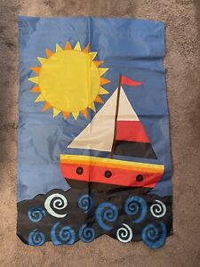 Large Flag 29 X 43 Sun & Sail Boat & Waves Outdoor Decorative Flag Garden Patio
