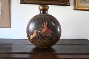 Antique Old V Large Vintage Indian Raj Metal Bottle Vase Art Tiger Hunting 49cm - Picture 1 of 6