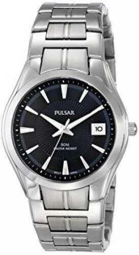 Reloj de vestir Pulsar PXH913 para hombre esfera negra acero inoxidable tono plateado pulsera Foto 1 de 2