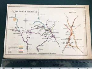 PENISTONE DEEPCAR DENBY DALE BARNSLEY BATLEY DEWSBURY DARTON RAILWAY MAP 1895 - Picture 1 of 7