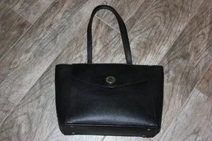 Anne Klein Black Pebble Faux Leather Medium Satchel Handbag. Polka Dot Lining VG - Picture 1 of 11