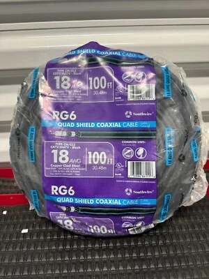 NEW Southwire Quad Shield Coaxial Cable Coil 18 AWG Copper Clad Black 100ft - Image 1 of 4