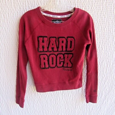 Hardrock Nashville Sweatshirt XS Top Maroon Ribbed Trim Long Sleeve Old School - Image 1 of 4
