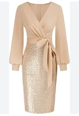 Grace Karin Womens Sequin Sparkly Party Dress Size 2XL Wrap Waist Bodycon Fit - Image 1 of 4