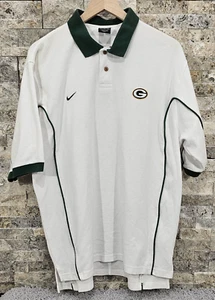 Green Bay Packers Polo Shirt Mens L Nike Team NFL Licensed Pique Knit White - Picture 1 of 9