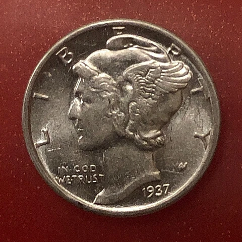 1937-P    Uncirculated  Silver  MERCURY DIME  10C   Full Split Bands Cover