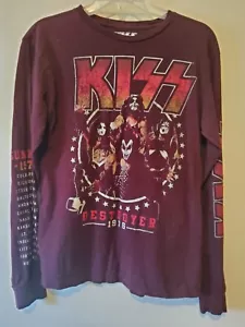 Kiss Destroyer 1976 Burgandy/Wine Long Sleeve Graphic 100% Cotton T- Shirt sz M - Picture 1 of 6