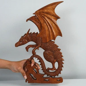 Decorazione da parete drago, arte da parete, arte in legno appeso, animale mistico, regalo papà - Foto 1 di 8