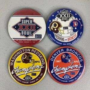 Super Bowl XXII Button Lot 3.5" Pinback Redskins Broncos AFC NFC Vtg 1988 80s - Picture 1 of 14
