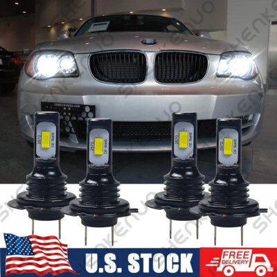 For BMW 128i 135i 2008-2013 -4x H7 LED Headlight Kit Hi/Lo 6000K White Bulbs - Image 1 of 4
