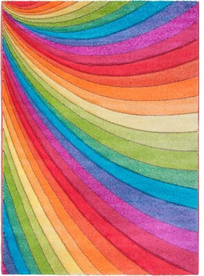 Rainbow Rug Runner Multi Colour Bright Vibrant Hand Carved 3D Effect Any Room - Image 1 of 4