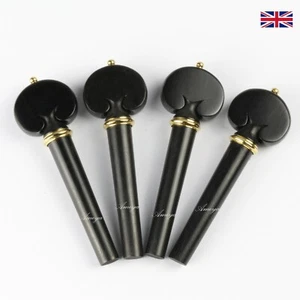 Ebony Violin Peg Set - Heart Model with Brass Trim - Picture 1 of 4