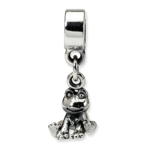 Frog Dangle Kids Bead .925 Sterling Silver Antique Finish Reflection Beads - Picture 1 of 3