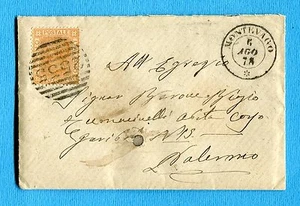 1878 MONTEVAGO d.c. + numerale a SBARRE su c.20 V.E.II arancia (701253) - Imagen 1 de 1
