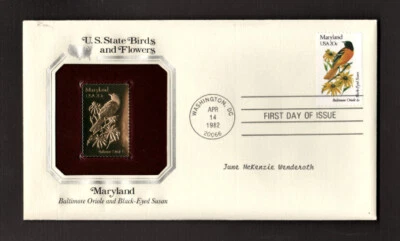 Postal Cover -U.S. - First Day - State Birds & Flowers - Gold Replica 1982 - Image 1 of 2