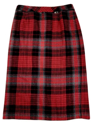 Worthington Petite Size 14 P Skirt Red Black Gray Plaid Wool Blend Lined NEW - Image 1 of 4