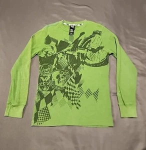 Shawn White Green Thermal Long Sleeve Shirt Moto Theme Boys Large - Picture 1 of 10
