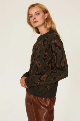 Derek Lam коллективный камуфляж гепард вязаный свитер женщин M зеленый жаккард роскошь - Изображение 1 из 4