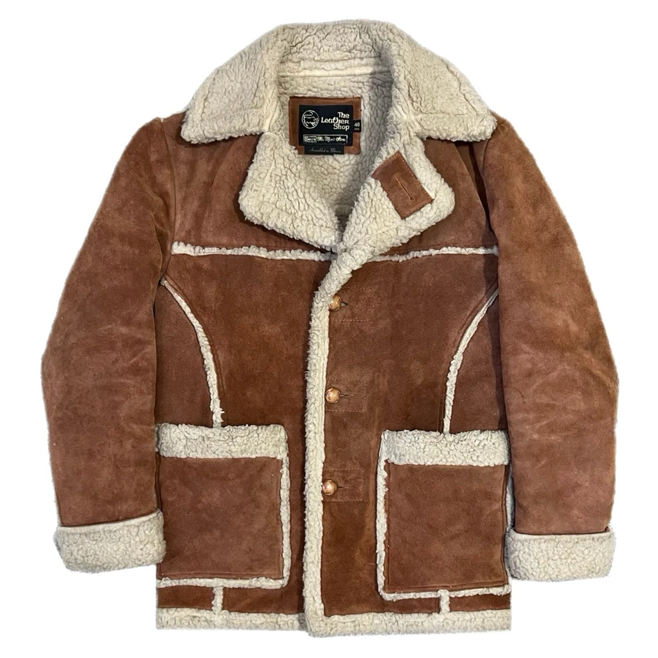 Vintage Sears The Leather Shop Sherpa Coat 70s Rancher Chore Coat - Size 40R - Image 1 of 4
