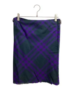 Burberry Checked Wool Skirt Purple Green Wrap Design UK Size 40 - Picture 1 of 5