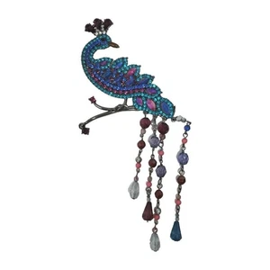 Vintage signierte Brosche Pfau mit Schmucksteinen - Bild 1 von 13