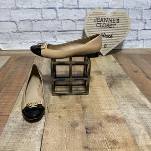 Tory Burch GiGi Color Block Pump Pelle Verniciata Donna Tg 9,5 Tory Beige Nero - Foto 1 di 11