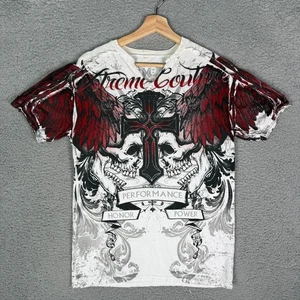Camiseta pequeña Xtreme Couture By Affliction para hombre MMA Randy Couture calaveras cruz - Imagen 1 de 8