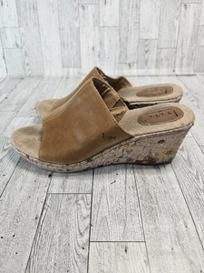 BOC by Born Dianna Brown Leather Upper Floral Cork Wedge Sandals Women's Size 9 - Picture 1 of 13