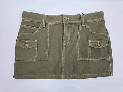 BERSHKA Khaki Denim Utility Mini Skirt Cotton Seven Pockets BNWT Size 38 / UK 10 - Image 1 of 4