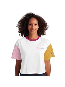 CHAMPION Womens White Color Block Crew Neck Crop Top XS - Picture 1 of 3