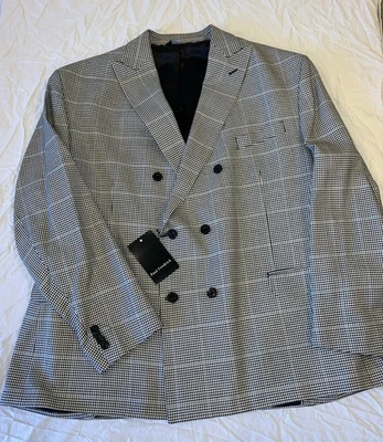 Blazer Paul Fredrick Para Hombres 48R Pata de Gallo Lana Seda Doble Pecho Chaqueta Foto 1 de 4