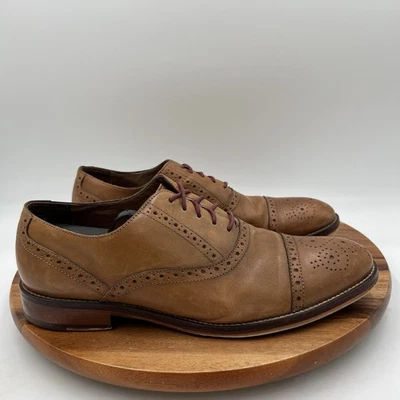 Size 10 Wide Johnston & Murphy Mens Conrad Cap Toe Brown Brogue Dress Shoes - Image 1 of 4