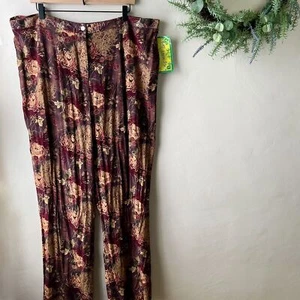 Vintage Key Lime Damenhose Blumenmuster Chrysanthemenmuster burgunderrot lila Größe 1X - Bild 1 von 8