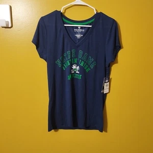 NWT Ladies Colosseum Notre Dame Fighting Irish Short Sleeve V Neck T Shirt L - Foto 1 di 4
