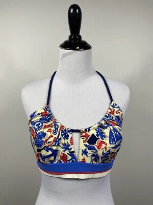 Top de biquíni Nanette Lepore S azul vermelho branco suporte náutico - Imagem 1 de 4
