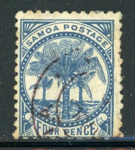 SAMOA SG45 Used 1890-92 4p blue Palm Trees Perf 12X11&1/2 CV$24 - Picture 1 of 2