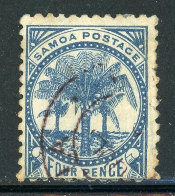 SAMOA SG45 Used 1890-92 4p blue Palm Trees Perf 12X11&1/2 CV$24 - Image 1 of 2