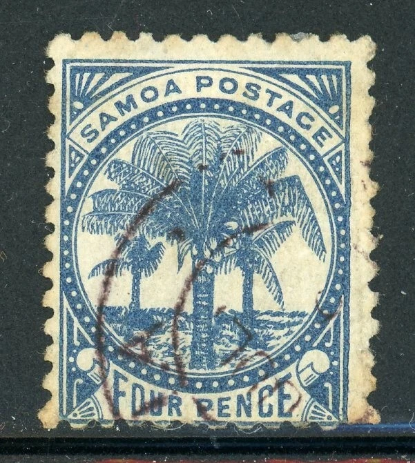 SAMOA SG45 Usado 1890-92 4p palmeiras azuis Perf 12X11&1/2 CV$24 - Imagem 1 de 2