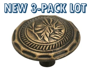 3-pack lot Allison Traditional Head Mushroom Cabinet Knob 1-3/8" Antique brass - Picture 1 of 3