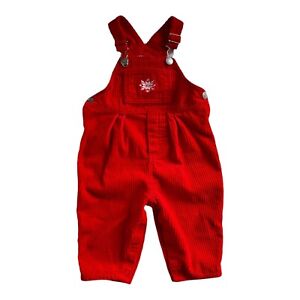 Vintage Hartstrings Baby Toddler Girl Snowflake Overalls Red Corduroy Kids 18M