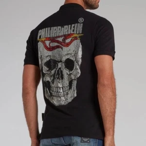 Philipp Plein rear crystal studded skull polo shirt Size M - Picture 1 of 12