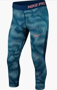 NIKE Pro Hypercool Capri Pants Lt Aqua Space Blue Sun Blush NEW Youth Girls S M - Picture 1 of 8
