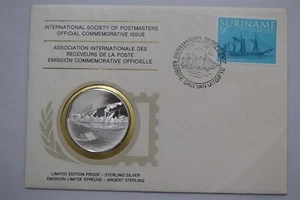 🧭 🇸🇷 SURINAME STERLING SILVER MEDAL 1977 ISP COIN COVER B79 #61 BX9 - Picture 1 of 4
