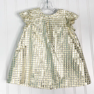 Bonpoint Baby Girls A-Line Dress Gold Gingham Jacquard Ruffles Metallic 6M - Image 1 of 4