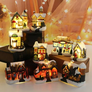 Mini Christmas Scene Xmas House LED Colorful Light Miniature Village Home Decor - Picture 1 of 21